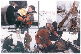 Diver locating and recovering rock boring head